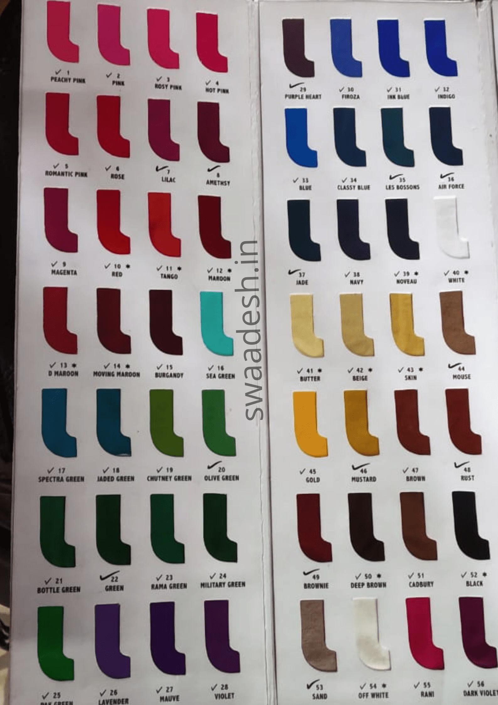 Colour chart of comfort lady leggings - Chandni creation