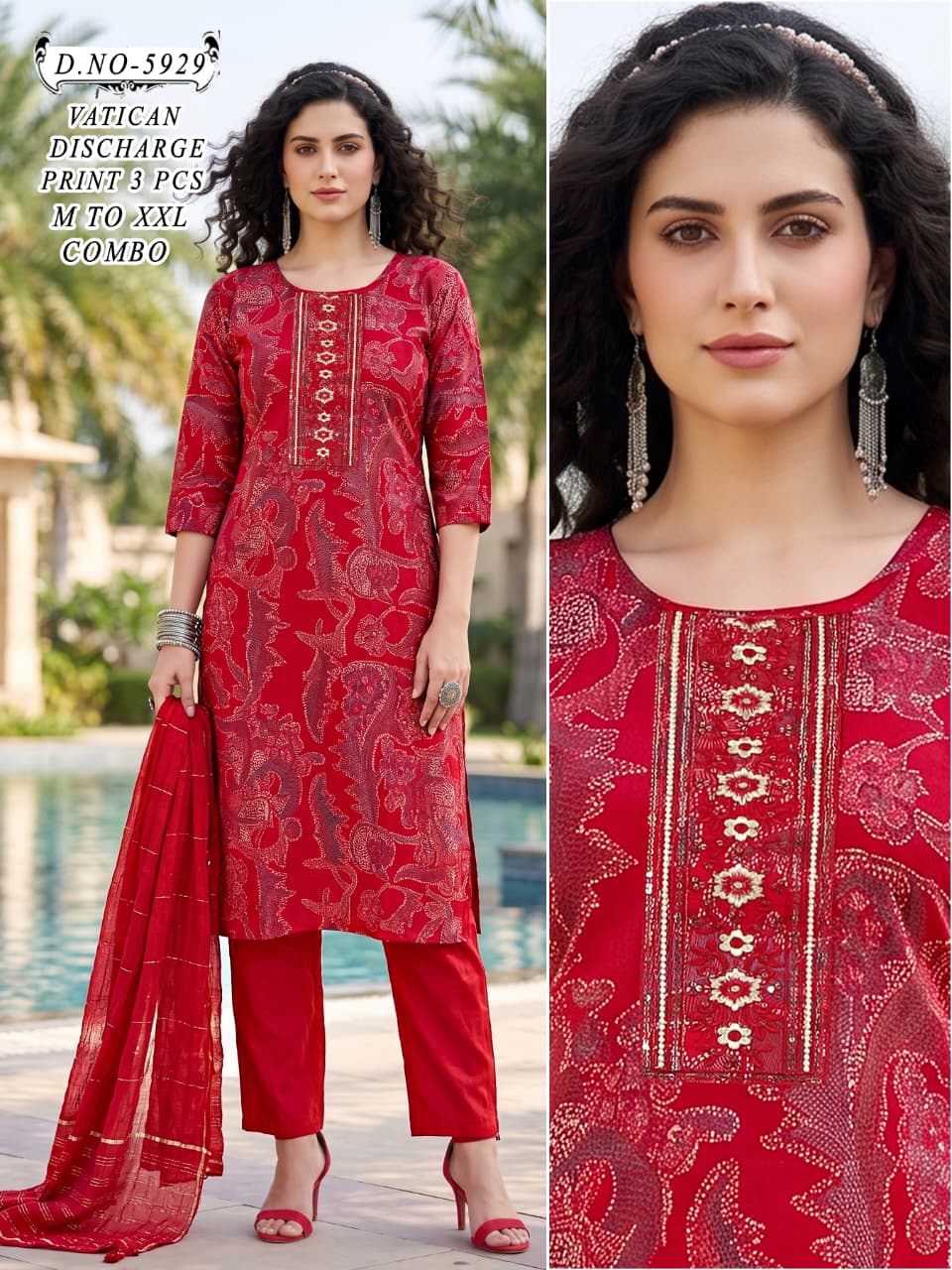 Vatican Discharge Print 3pc Regular Size Ethnic Combo