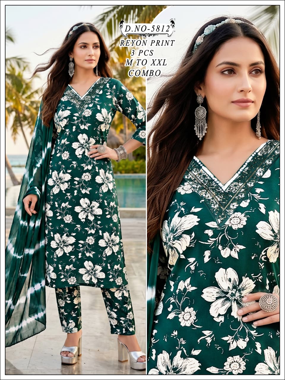Premium Rayon Print 3-Piece Traditional Ethnic Combo Set