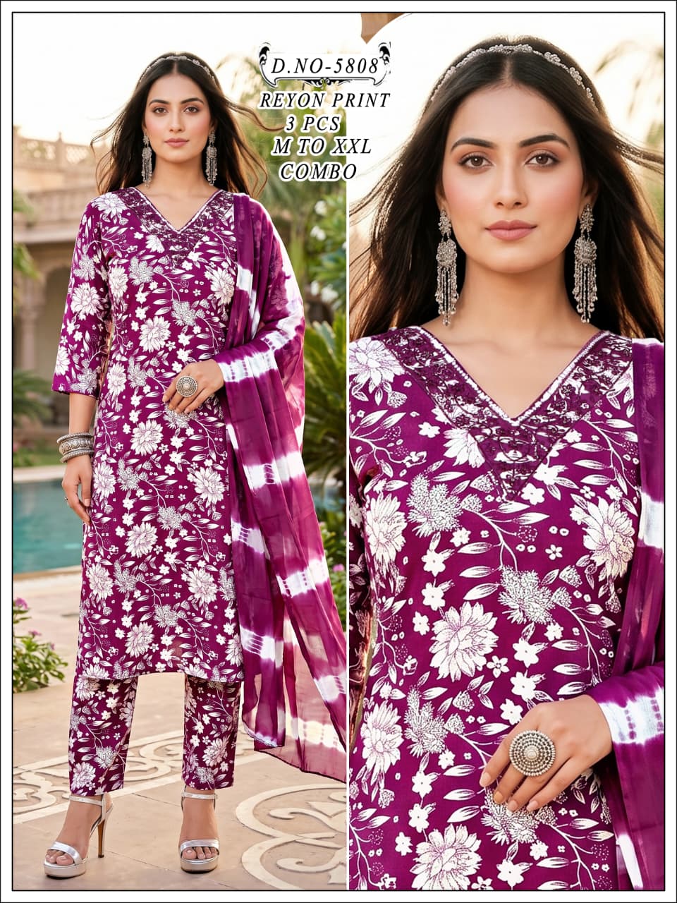 Premium Rayon Print 3-Piece Traditional Ethnic Combo Set