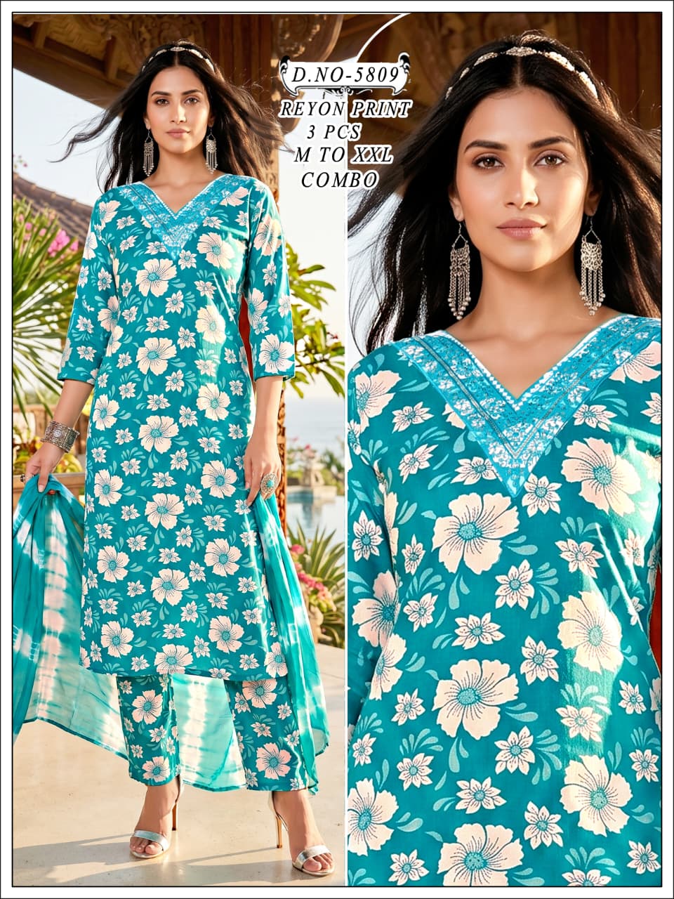 Premium Rayon Print 3-Piece Traditional Ethnic Combo Set