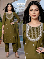 Premium Dhabu Cotton 3-Piece Traditional Embroidered Ethnic Combo Set