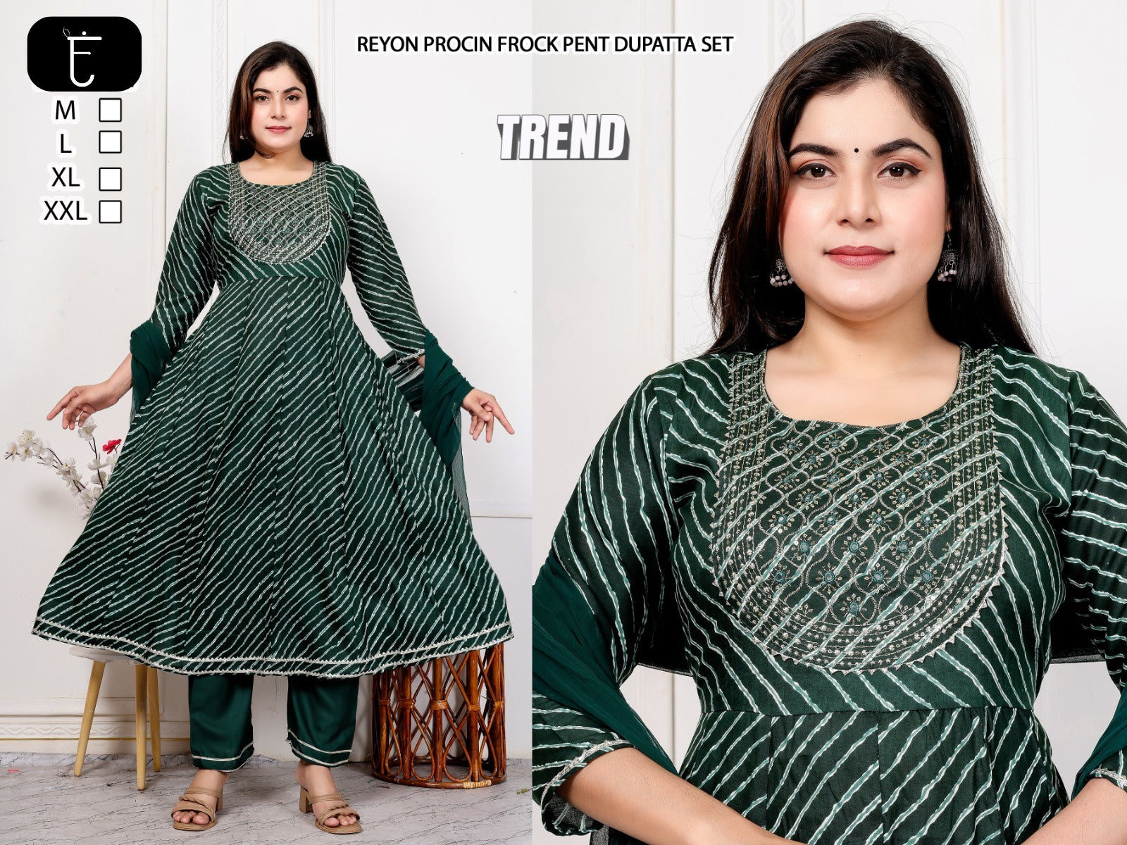 Premium Rayon Slub Procin Printed Frock Ethnic Combo Set 3pc