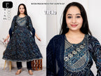 Premium Rayon Slub Procin Printed Frock Ethnic Combo Set 3pc