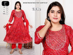 Premium Rayon Slub Procin Printed Frock Ethnic Combo Set 3pc