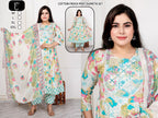 Premium Floral Cotton Frock Pant & Dupatta Ethnic Combo Set