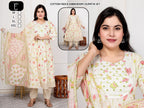 Premium Floral Cotton Frock Pant & Dupatta Ethnic Combo Set