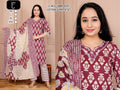 Elegant V-Neck Embroidered Cotton Dupatta Set 3pc