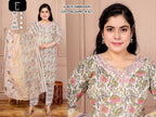 Elegant V-Neck Embroidered Cotton Dupatta Set 3pc