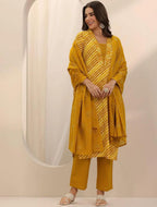 Vibrant Mustard Leheriya Printed Cotton Dupatta Set 3pc