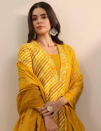 Vibrant Mustard Leheriya Printed Cotton Dupatta Set 3pc