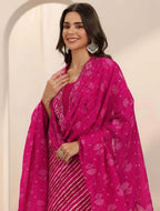 Vibrant Mustard Leheriya Printed Cotton Dupatta Set 3pc