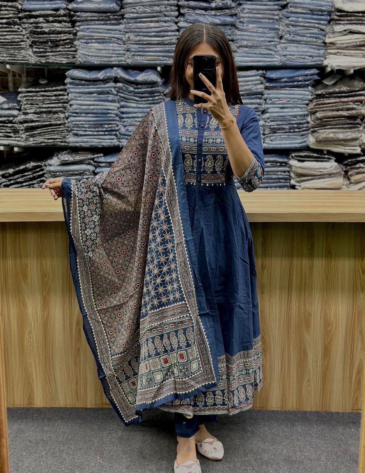 Graceful Premium Cotton 60*60 Anarkali Dupatta Set