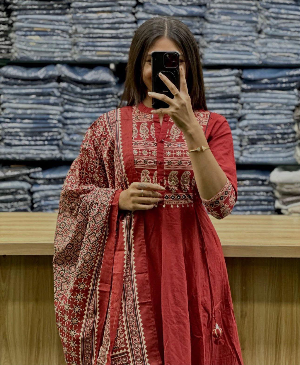 Graceful Premium Cotton 60*60 Anarkali Dupatta Set