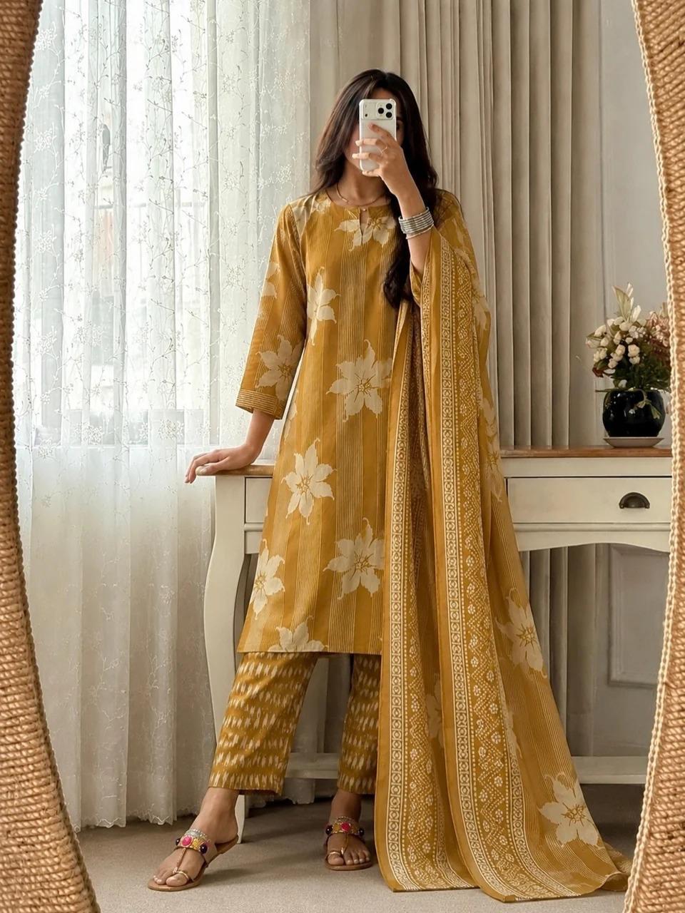 Heritage Floral Discharge Print Salwar Suit Set 3pc