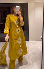 Chic Rust Orange Embroidered Cotton 60*60 Dupatta Set 3pc