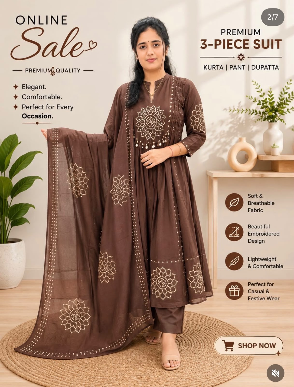Premium Cotton 60-60 Embroidered 3pc Kurta Pant Dupatta Set