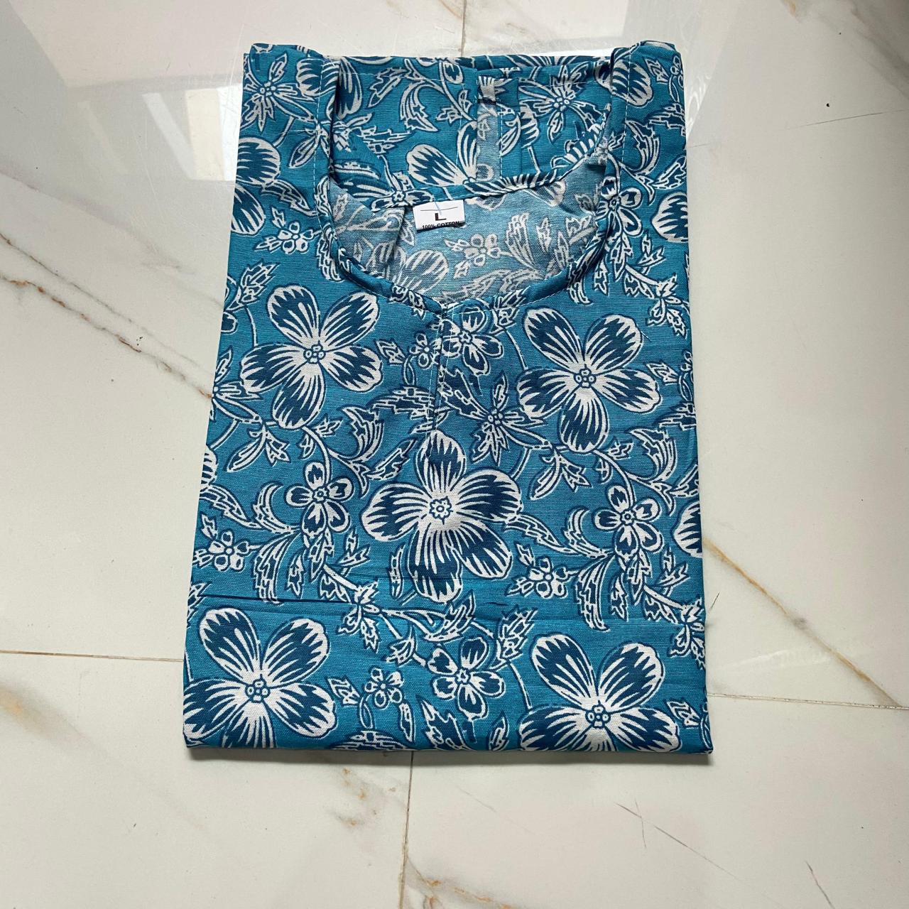 Casual PC Cotton Floral Print Kurta and Pant Set with Gota Patti Lace Detail