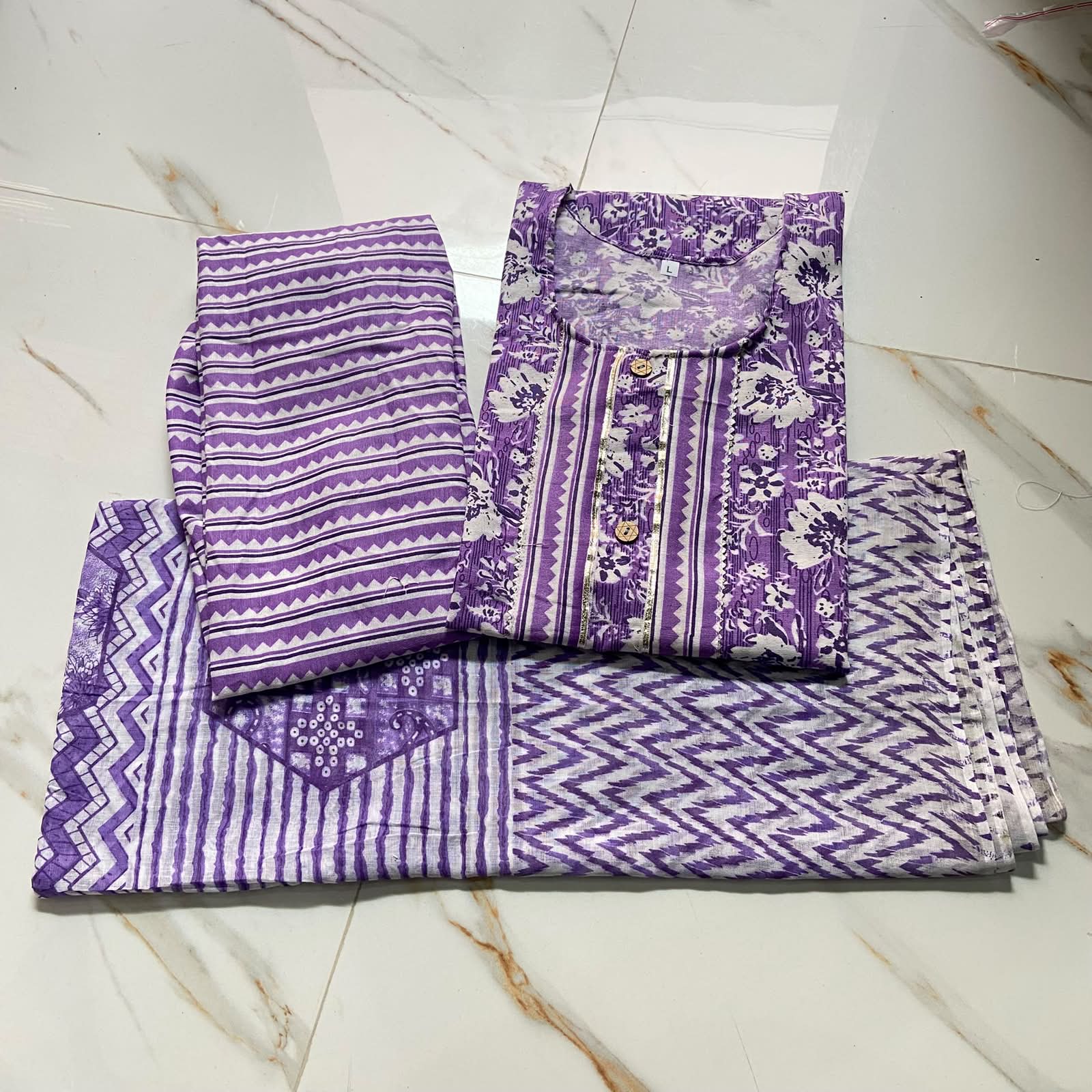 Plus Size PC Cotton Printed 3pc Kurta Pant Dupatta Set.