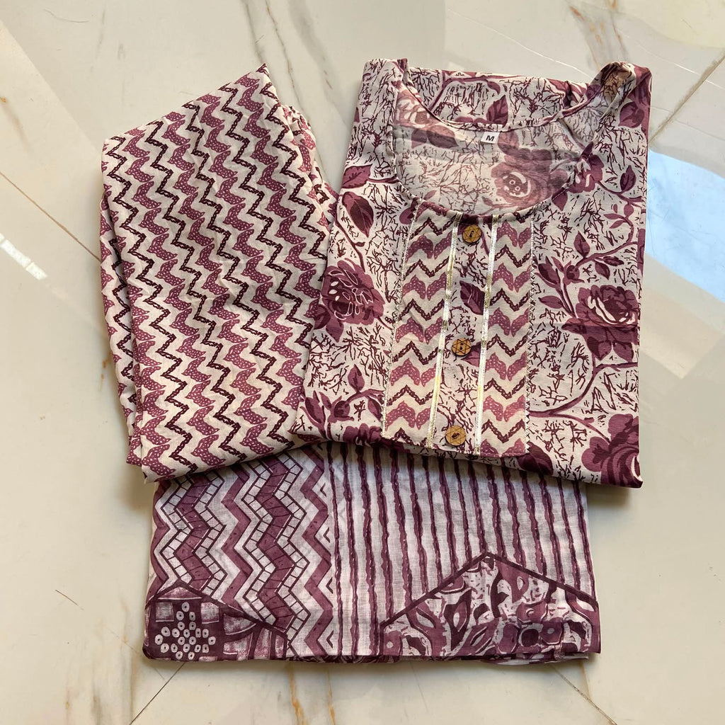 Plus Size PC Cotton Printed 3pc Kurta Pant Dupatta Set.