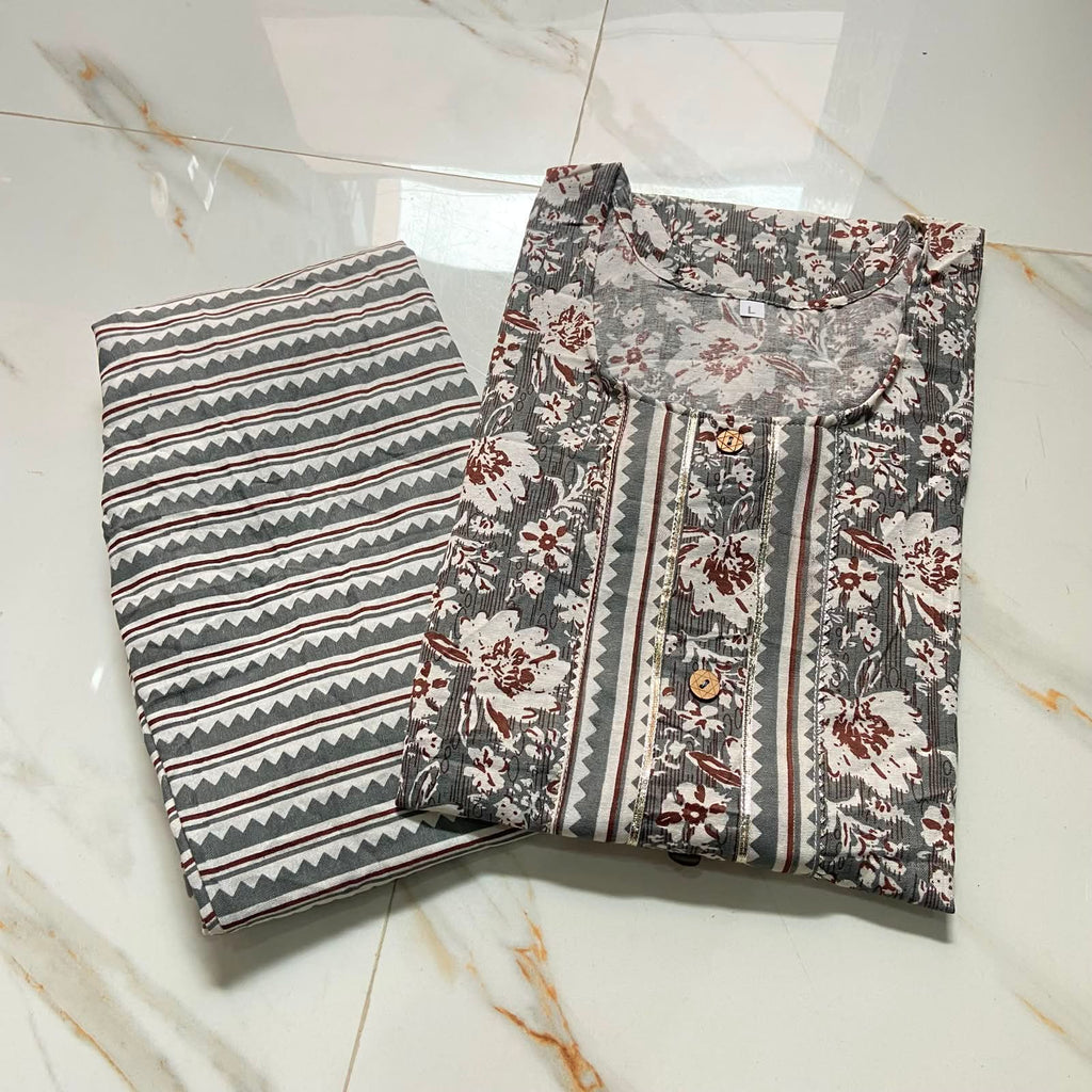 Plus Size PC Cotton Printed 3pc Kurta Pant Dupatta Set.