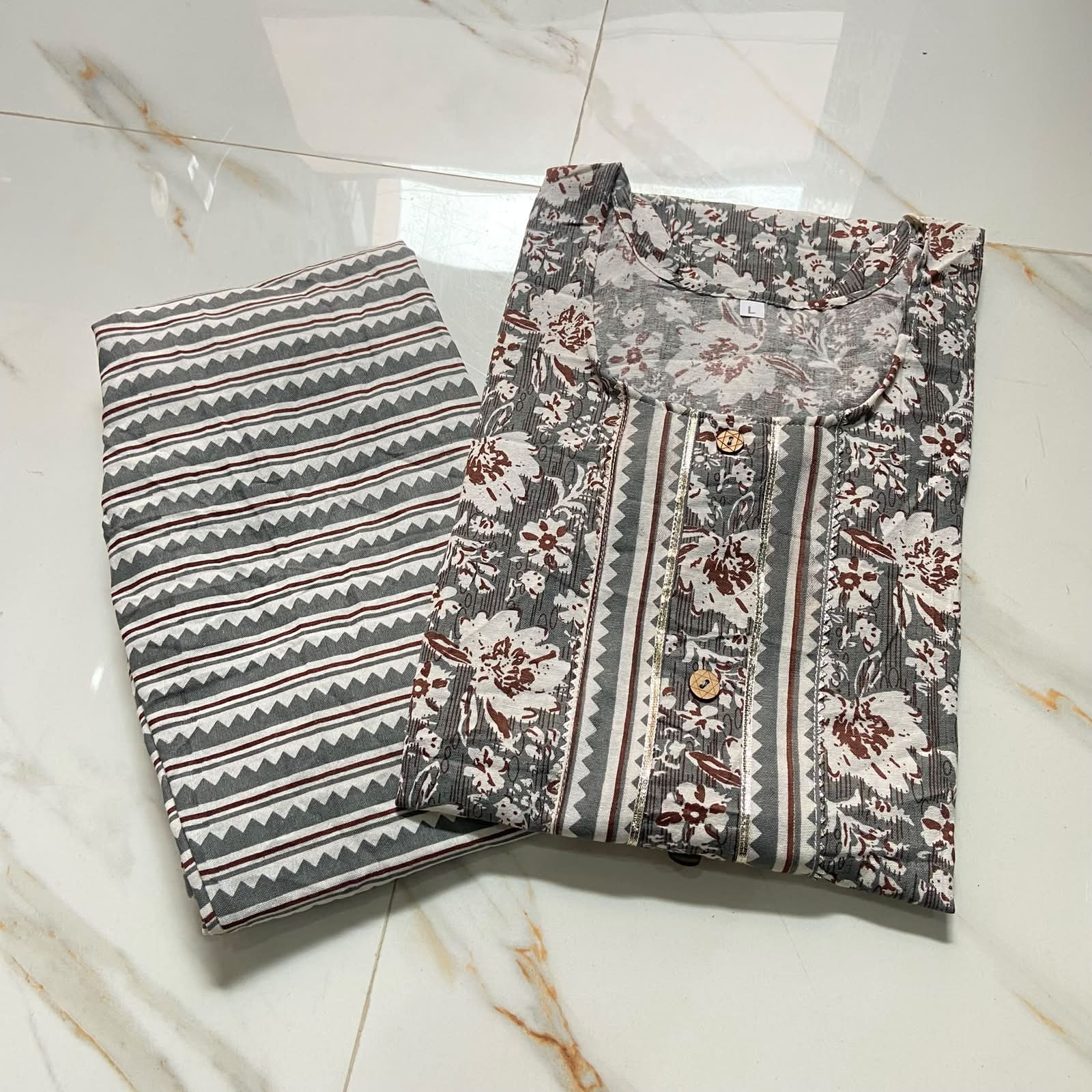 Plus Size PC Cotton Printed 3pc Kurta Pant Dupatta Set.