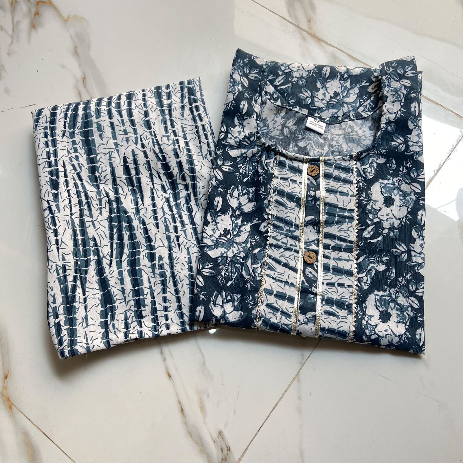 Plus Size Daily Wear Cotton PC Printed Suit Set with Gota Patti Highlights
