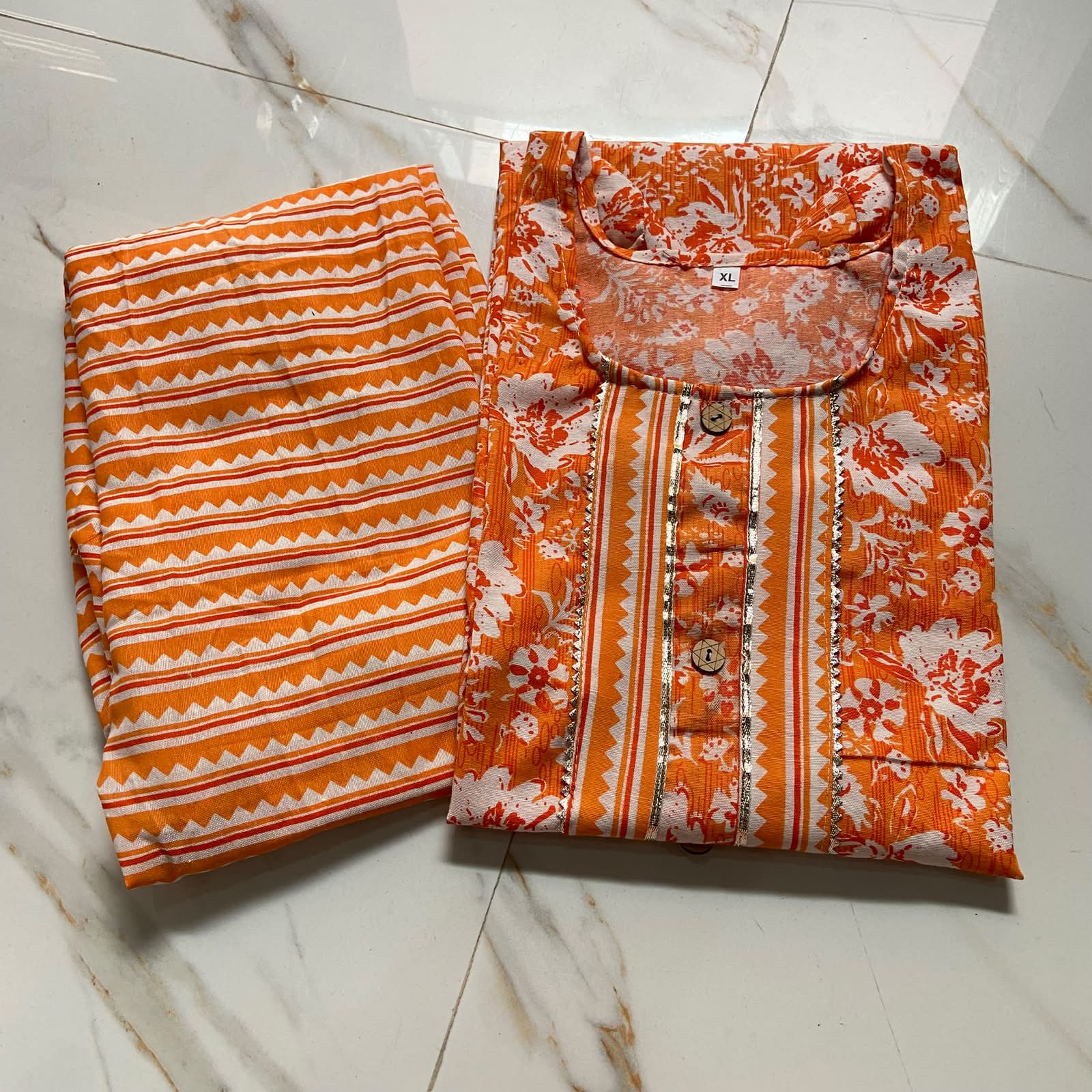 Plus Size Daily Wear Cotton PC Printed Suit Set with Gota Patti Highlights