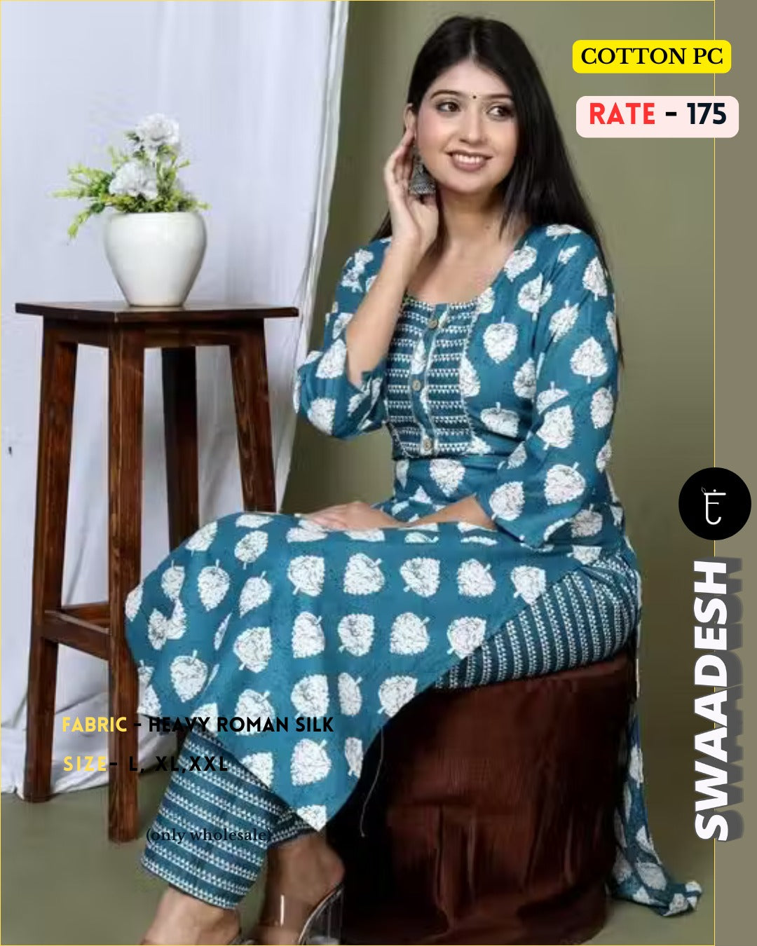 Plus Size Daily Wear Cotton PC Printed Suit Set with Gota Patti Highlights