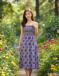 Floral Elegance Purple Smocked Midi Dress  fronk