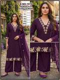 Roman Silk Floral Embroidery Kurta Set with Scalloped Dupatta 3pc