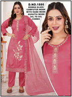 Roman Silk Floral Embroidery Kurta Set with Scalloped Dupatta 3pc