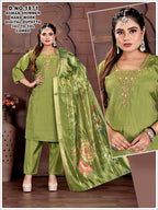 Roman Silk Floral Embroidery Kurta Set with Scalloped Dupatta 3pc