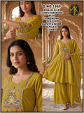 Roman Silk Floral Embroidery Kurta Set with Scalloped Dupatta 3pc