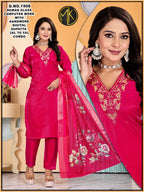 Roman Silk computer Floral Embroidery Kurta Set with Scalloped Dupatta 3pc