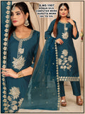 Roman Silk computer Floral Embroidery Kurta Set with Scalloped Dupatta 3pc