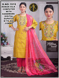 Roman Silk computer Floral Embroidery Kurta Set with Dupatta 3pc