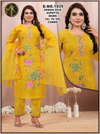 Roman Silk Floral Embroidery Kurta Set with Scalloped Dupatta 3pc