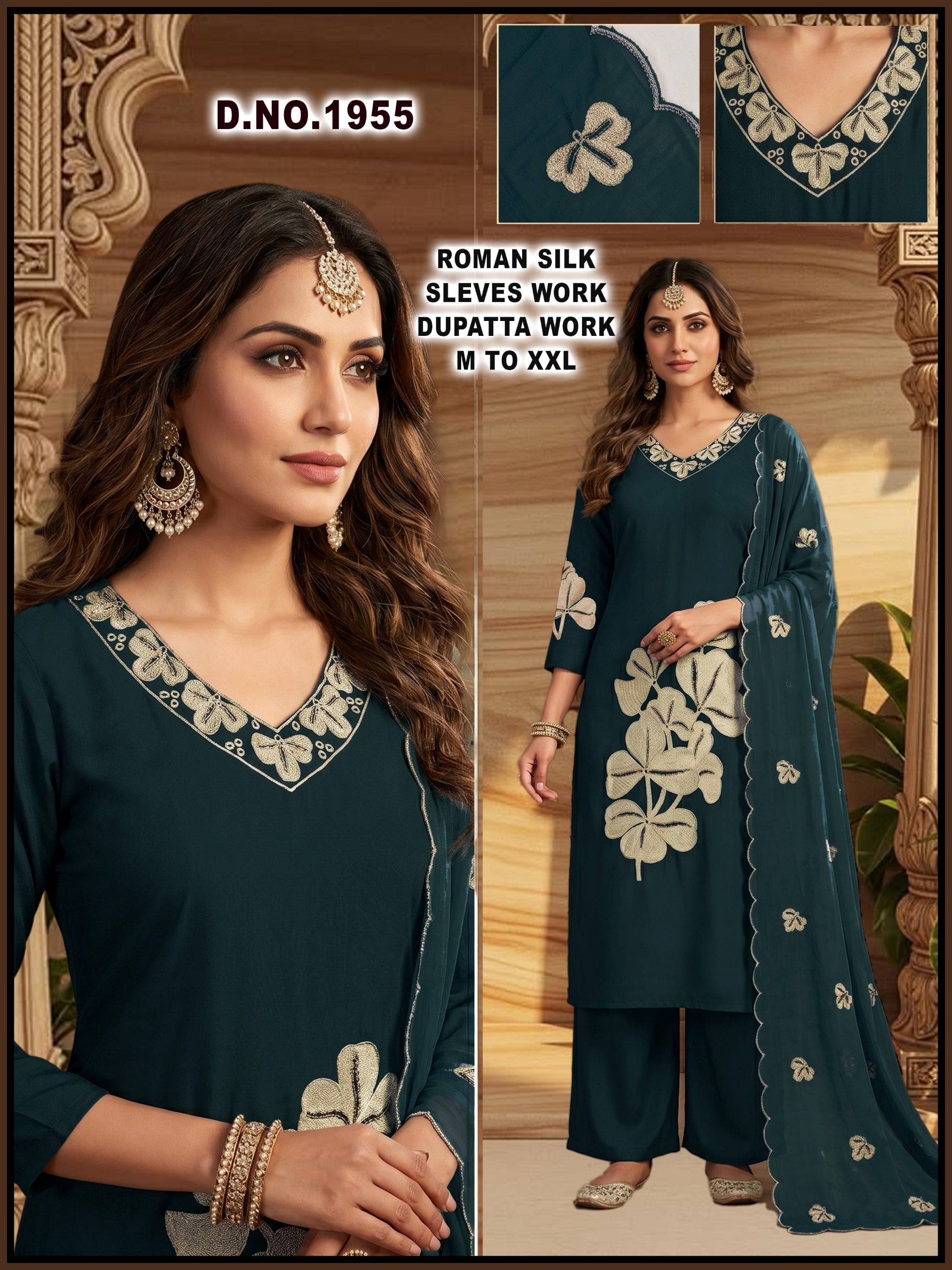 Roman Silk computer Floral Embroidery Kurta Set with Dupatta 3pc