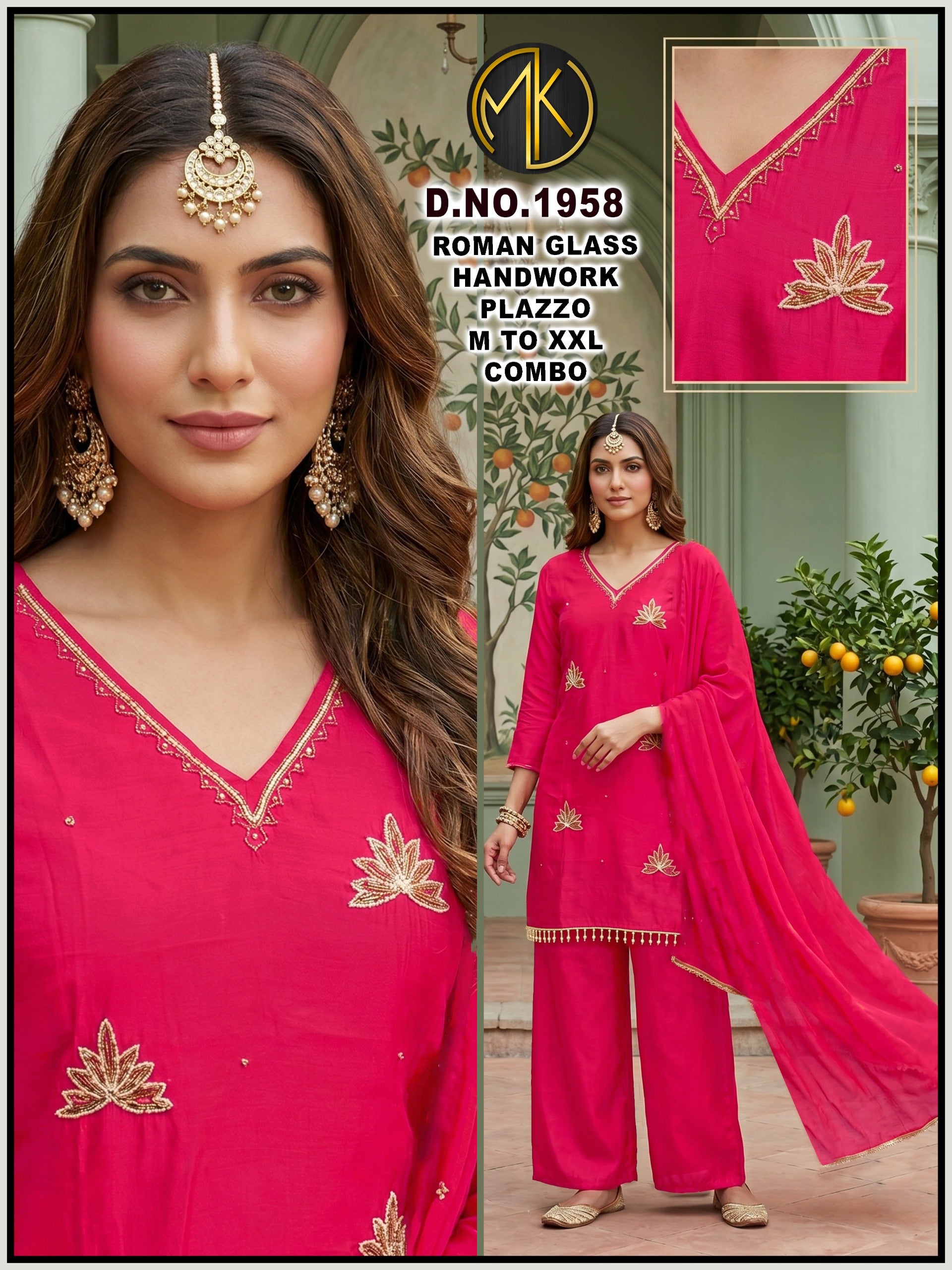 Roman Silk computer Floral Embroidery Kurta Set with Dupatta 3pc