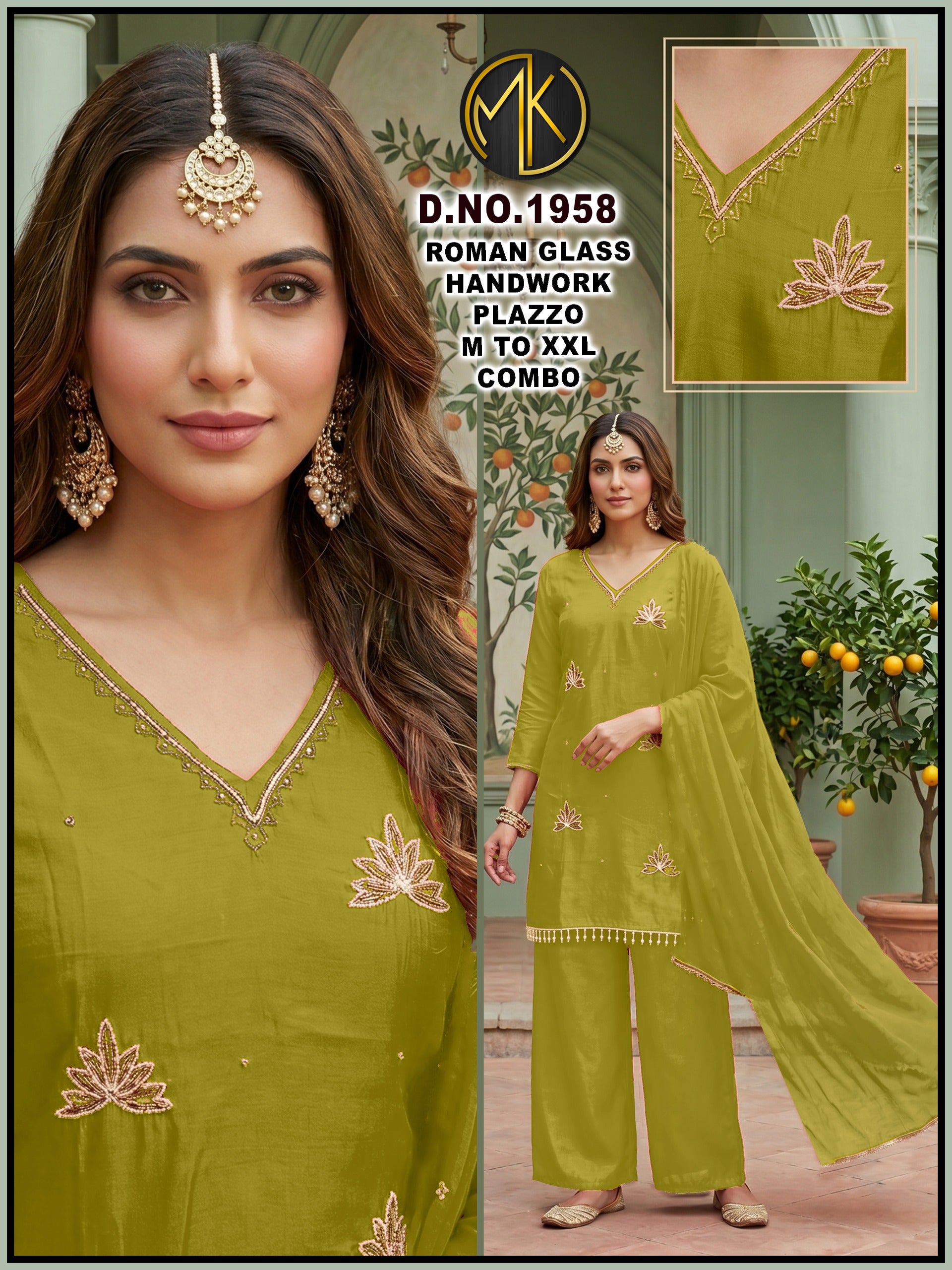 Roman Silk computer Floral Embroidery Kurta Set with Dupatta 3pc