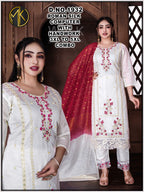 Roman Silk Floral Embroidery Kurta Set with Scalloped Dupatta 3pc