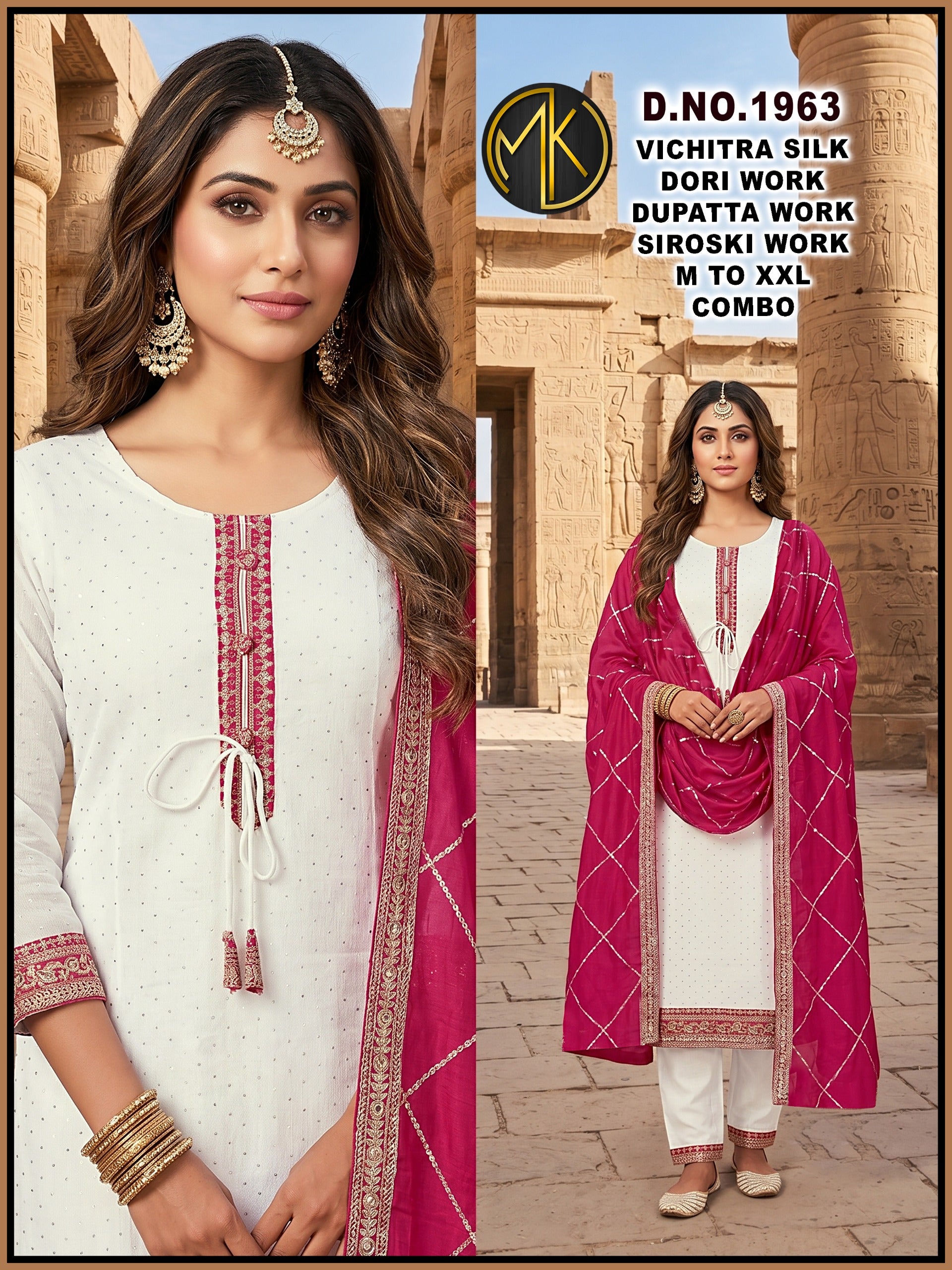 Roman Silk Floral Embroidery Kurta Set with Dupatta 3pc