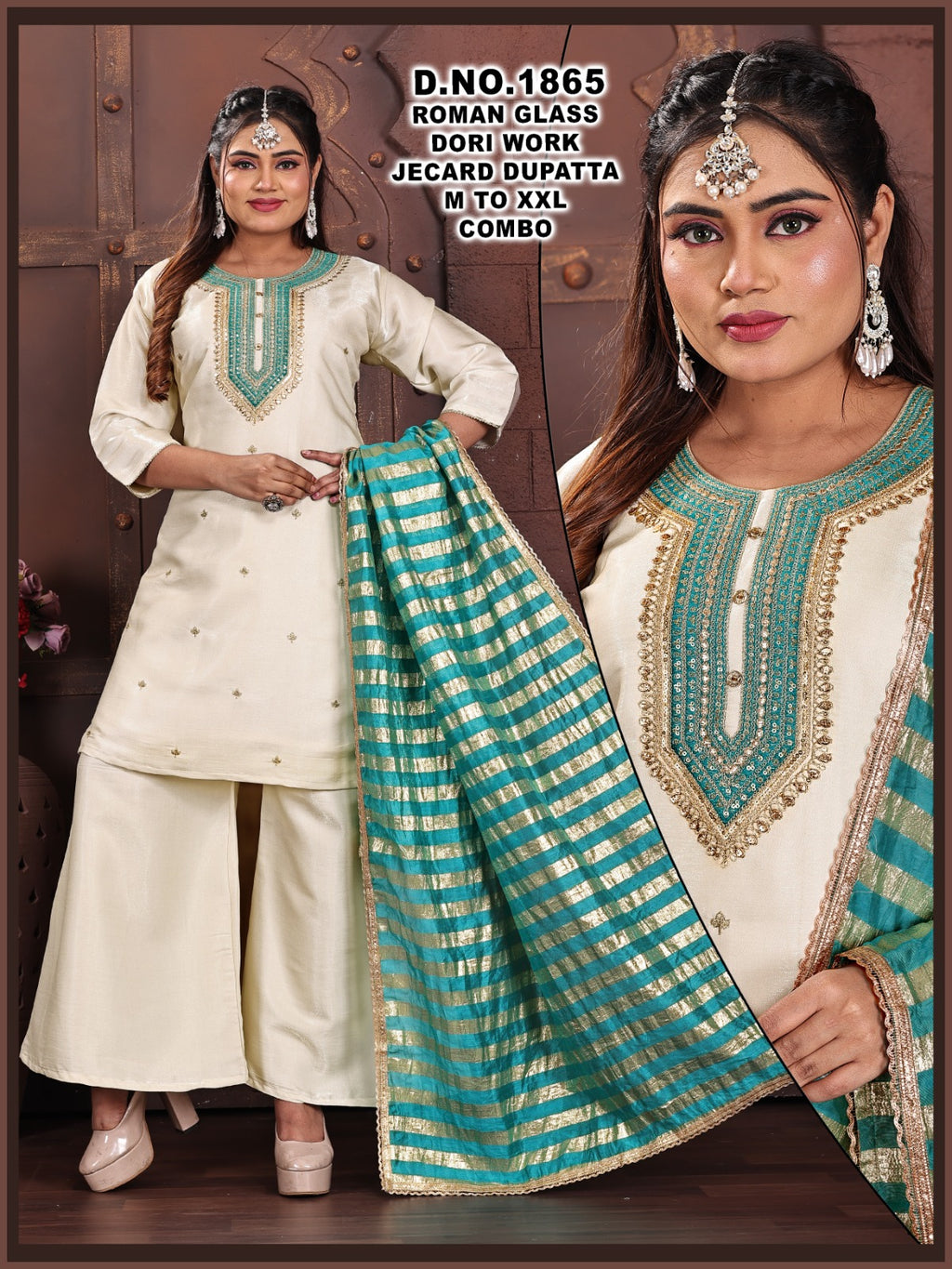 Roman Silk Floral Embroidery Kurta Set with Dupatta 3pc