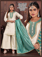 Roman Silk Floral Embroidery Kurta Set with Dupatta 3pc