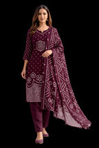 Bandhani Print 60*60 Cotton Kurta Set 3pc