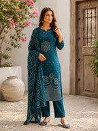 Bandhani Print 60*60 Cotton Kurta Set 3pc