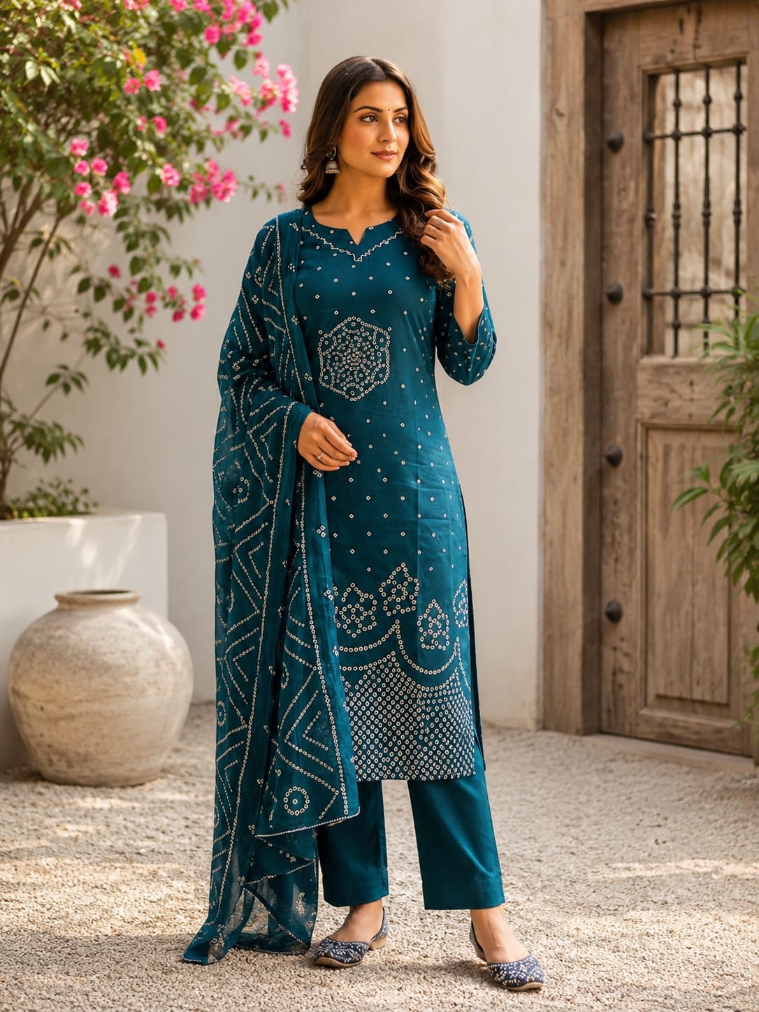 Bandhani Print 60*60 Cotton Kurta Set 3pc