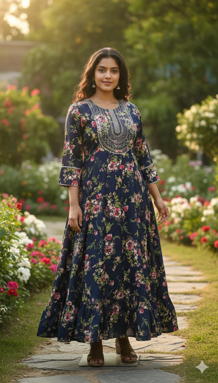 Elegant Black Rayon Flared Single Frock with Embroidered Yoke