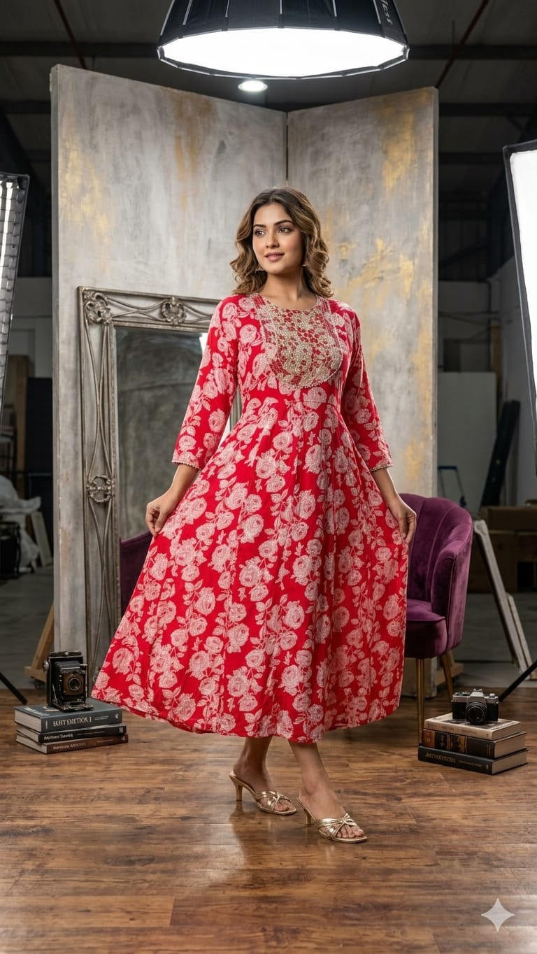 Plus Size Rayon Anarkali Frock with Heavy Embroidered Yoke (3XL-6XL Combo)